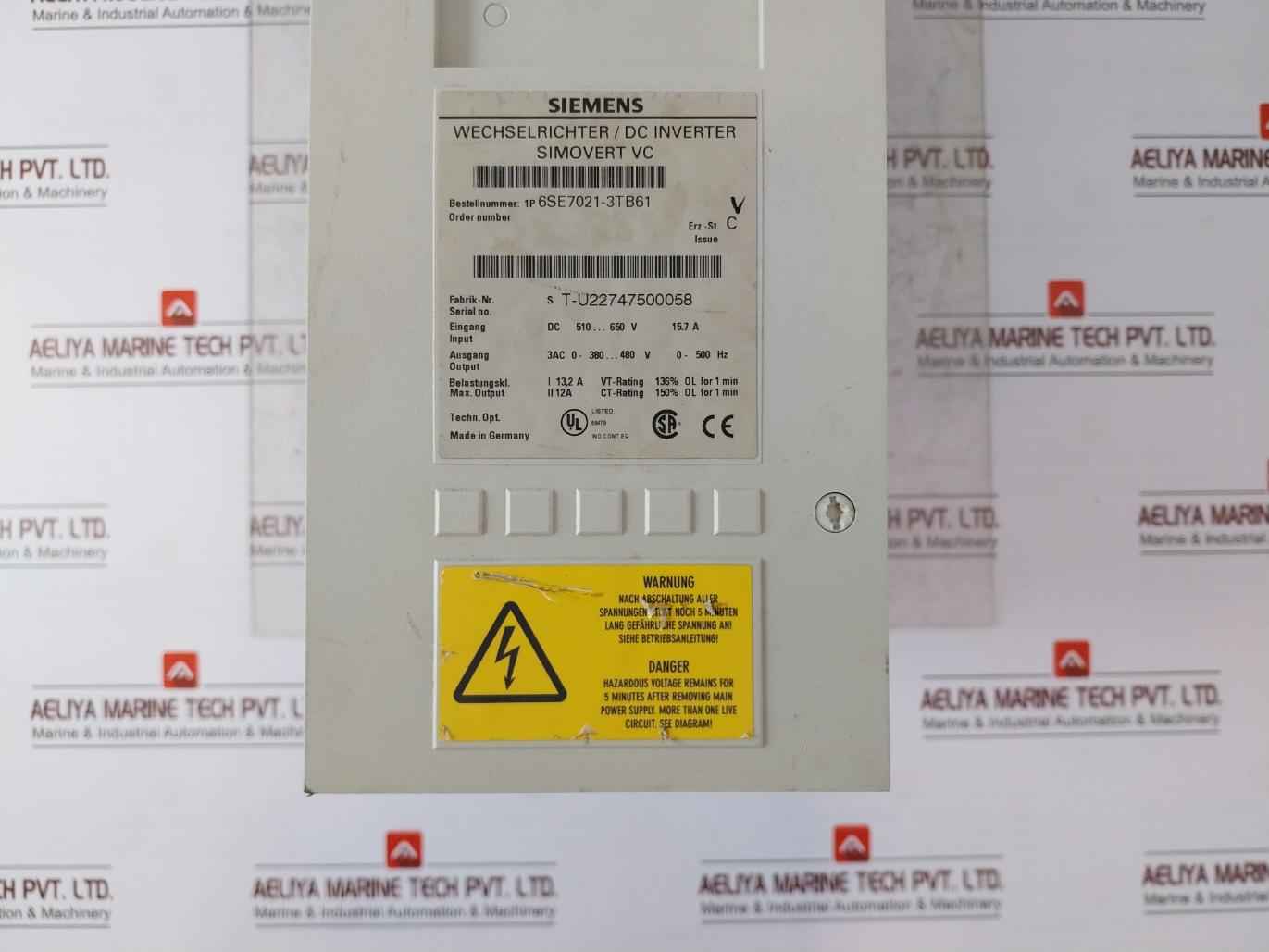 Siemens 6Se7021-3Tb61 Simovert Vc Dc Inverter 6Se7090-0Xx84-0Ab0 (Not Working)