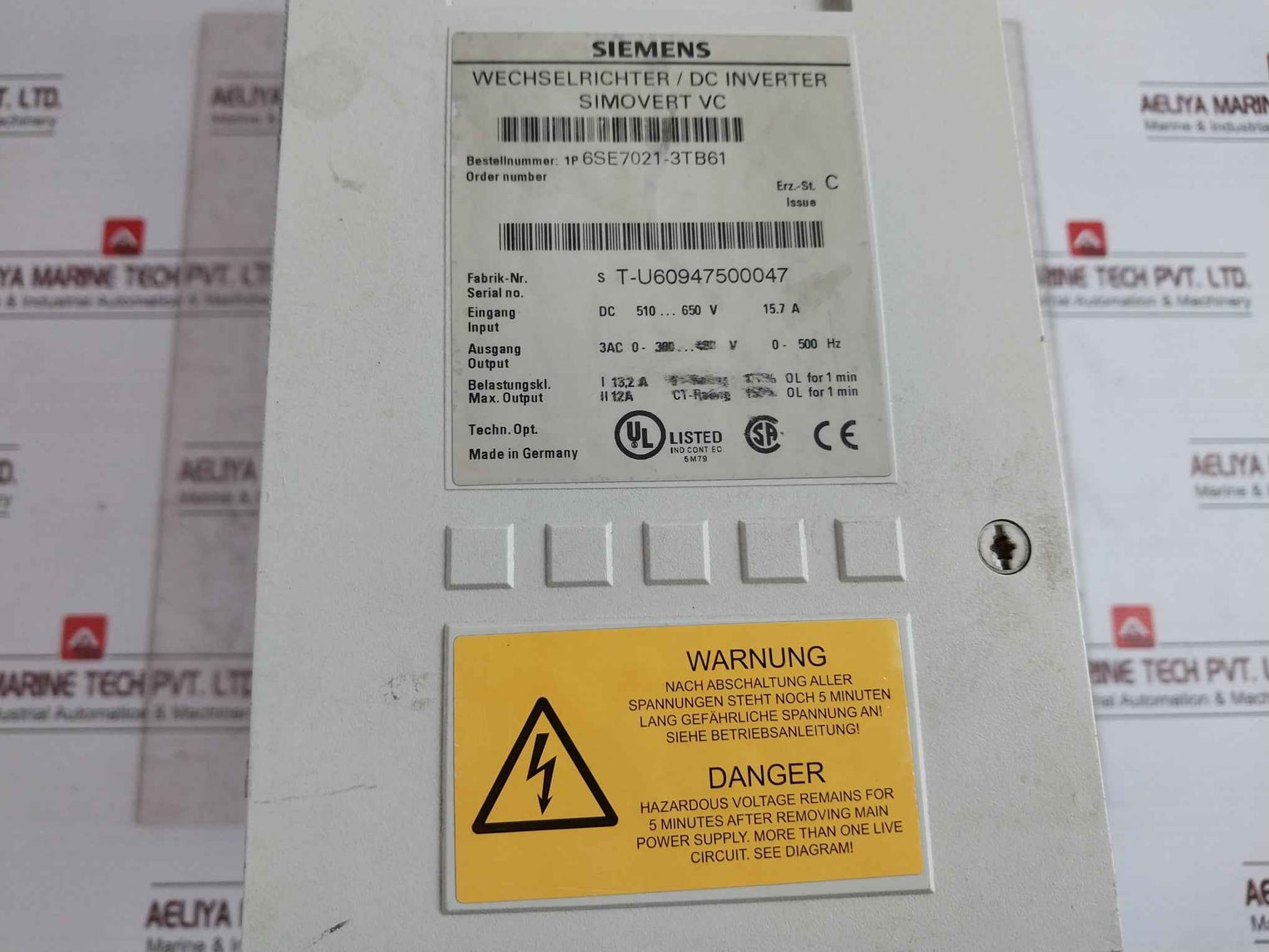Siemens 6Se7021-3Tb61 Simovert Vc Dc Inverter Masterdrive Issue C (Not Working)
