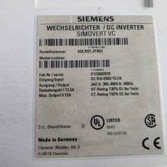 Siemens 6Se7021-3Tb61 Simovert Vc Dc Inverter Masterdrive Issue D (Not Working)