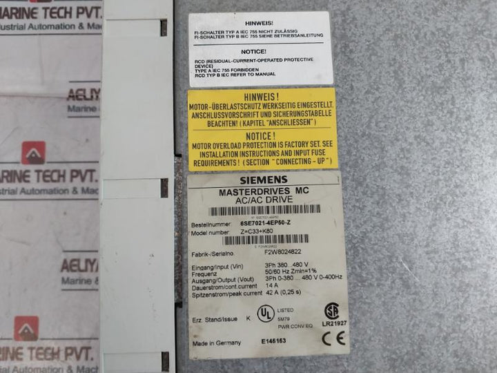 Siemens Masterdrives Mc 6Se7021-4Ep50-z Ac/Ac Drive Z=C33+K80