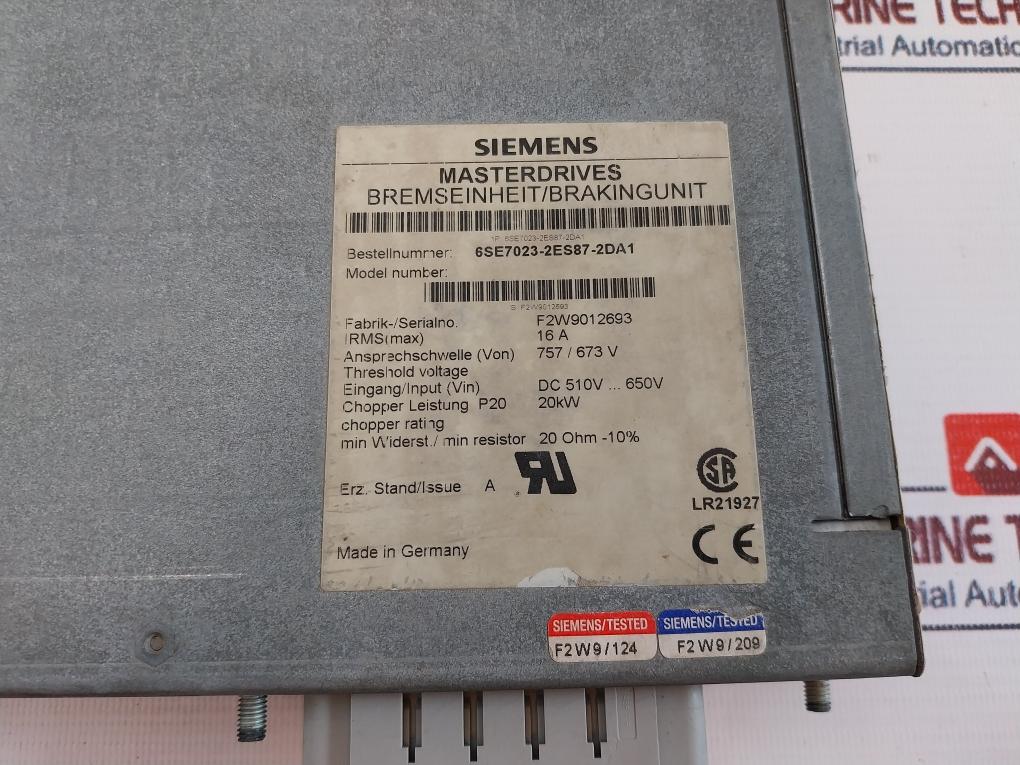 Siemens 6Se7023-2Es87-2Da1 Masterdrives Braking Unit 16A