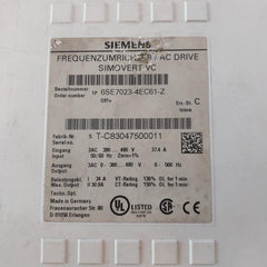 Siemens 6Se7023-4Ec61-z Simovert Masterdrive Vc Converter 3Ac 380…480 V 37.4 A