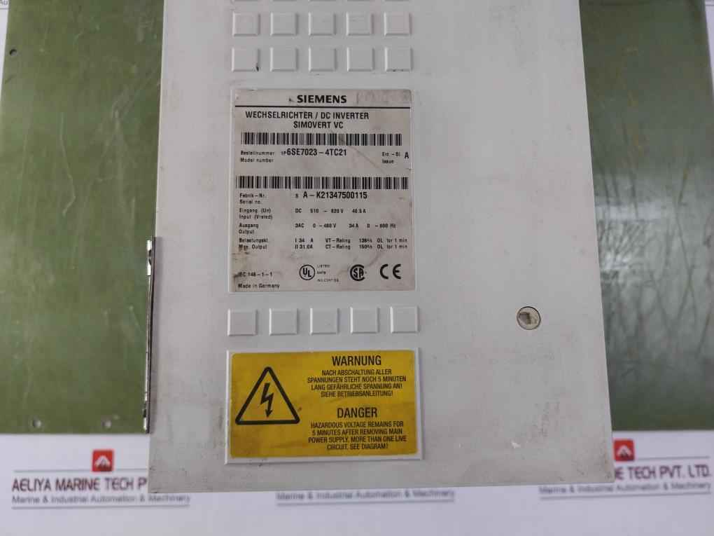 Siemens 6Se7023-4Tc21 Simovert Vc Dc Inverter Dc 510-620V 40.5A (Not Working)