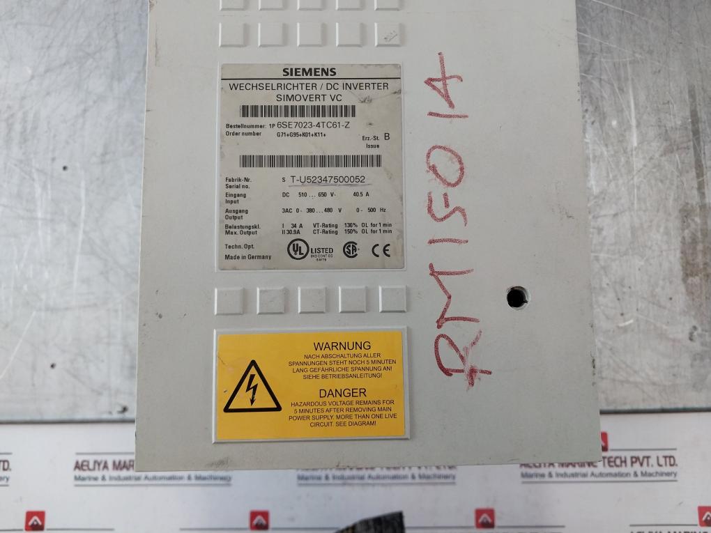 Siemens 6Se7023-4Tc61-z Dc Inverter Simovert Vc Issue: B