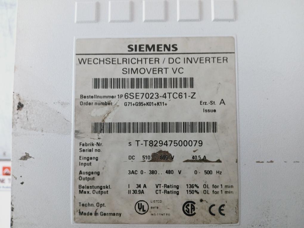 Siemens 6Se7023-4Tc61-z Weso Dc Inverter