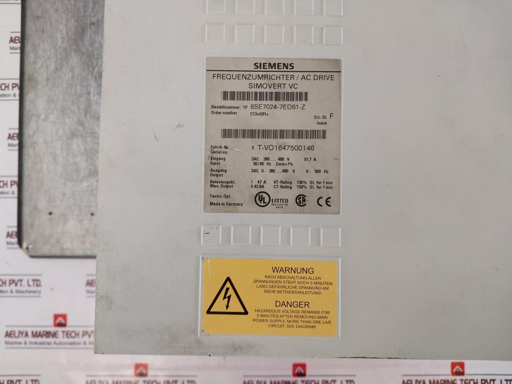 Siemens 6Se7024-7Ed61-z Simovert Vc Frequency Converter 50/60Hz