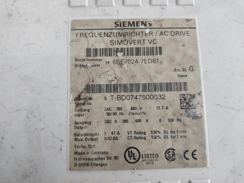 Siemens 6Se7024-7Ed61 Frequenzumrichter/Frequency Converter Ac Drive Simovert Vc