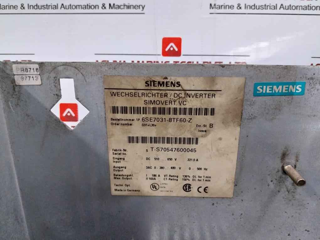 Siemens 6Se7031-8Tf60-z Simovert Vc Dc Inverter Master Drive 230V 50Hz 4,5A 100W