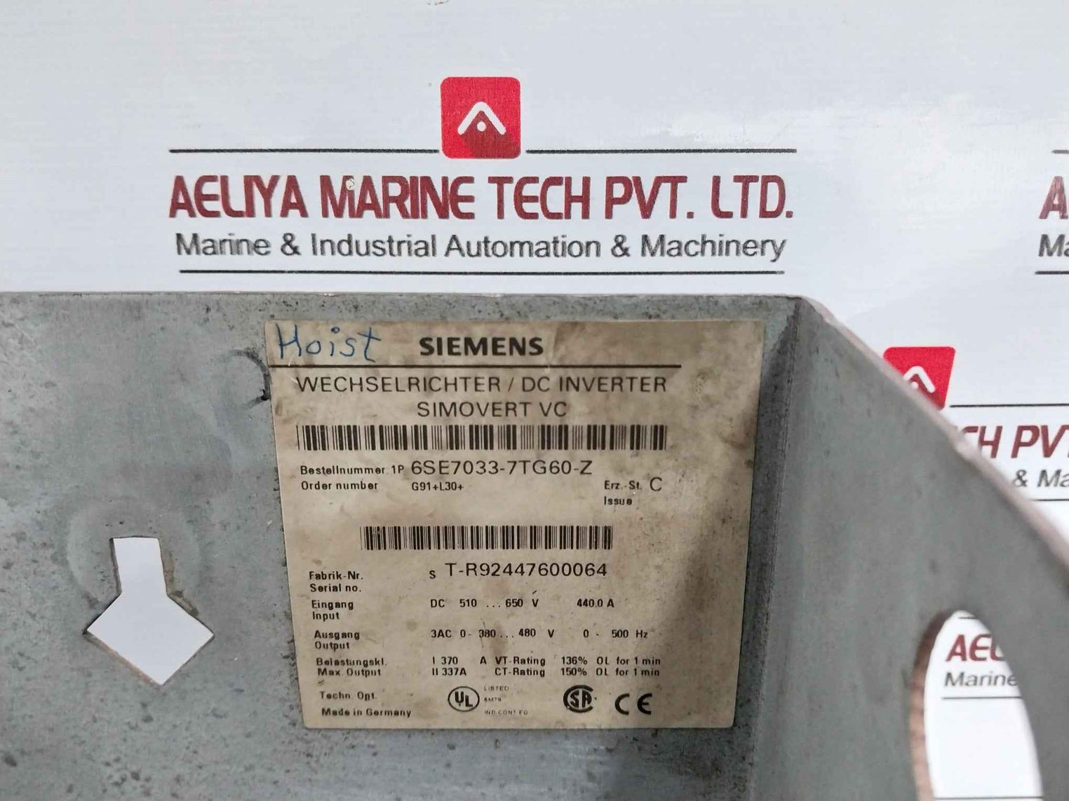 Siemens 6Se7033-7Tg60-z G91+L30+ Simovert Vc Dc Inverter Chassis Unit Dc510-650V