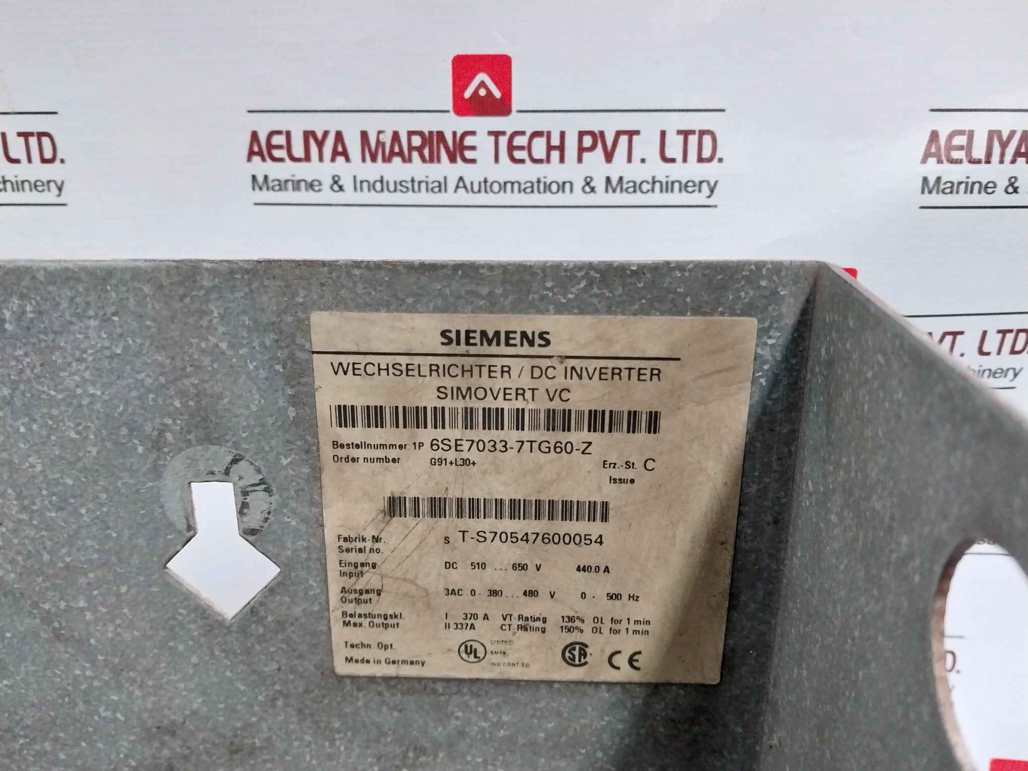 Siemens 6Se7033-7Tg60-z Simovert Vc Dc Inverter Chassis Unit 6Se7031-2Hf84-1Bg0