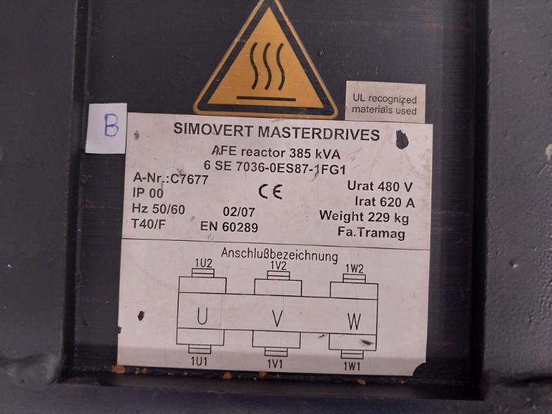 Siemens Simovert Masterdrives 6 Se 7036-0Es87-1Fg1 Afe Reactor 385 Kva Ip 00