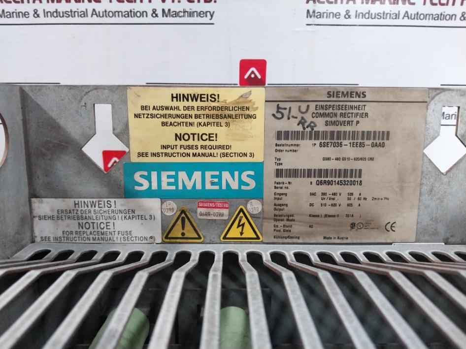 Siemens 6Se7036-1Ee85-0Aa0 Common Rectifier Master Drive Infeed Module 380-480V