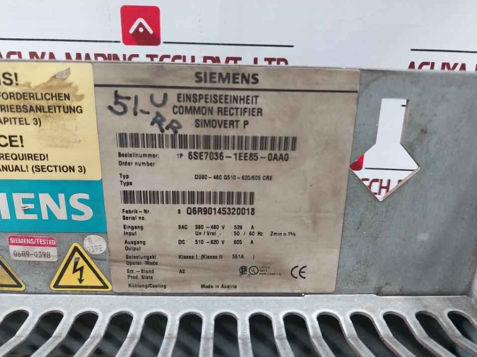 Siemens 6Se7036-1Ee85-0Aa0 Common Rectifier Master Drive Infeed Module 380-480V