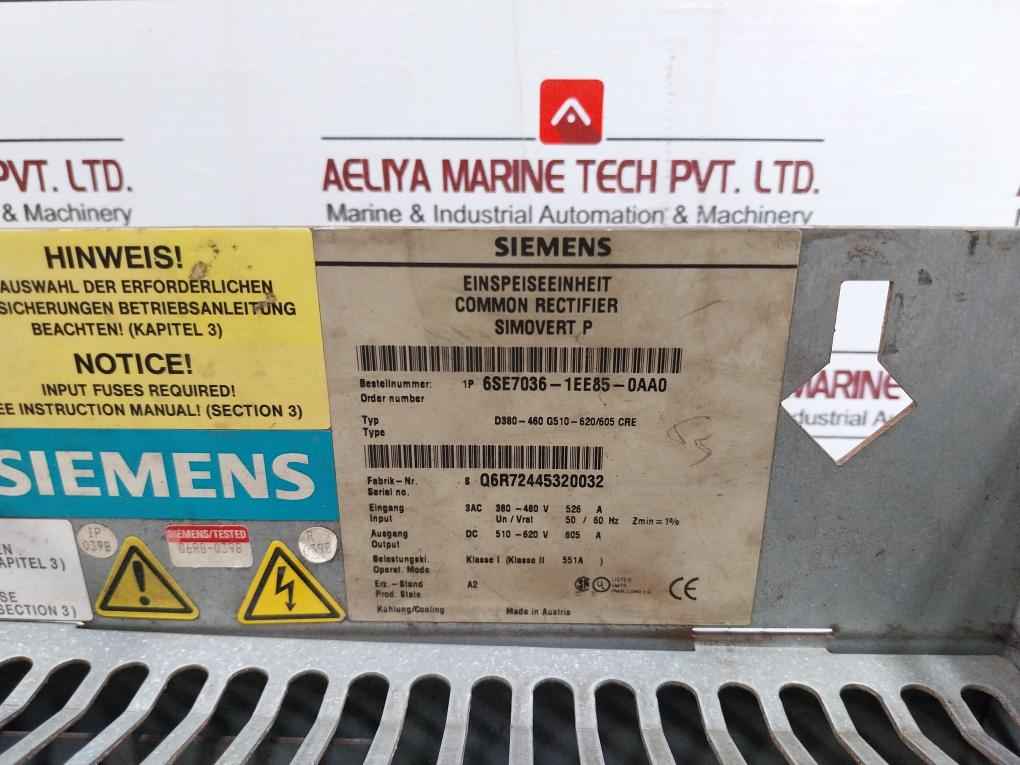 Siemens 6Se7036-1Ee85-0Aa0 Simovert P Common Rectifier Master Drive Infeed Unit