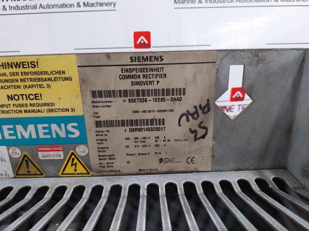 Siemens 6Se7036-1Ee85-0Aa0 Simovert P Common Rectifier Master Drive Infeed Unit