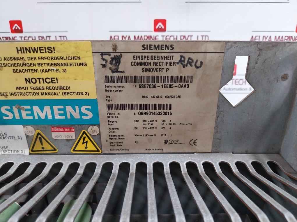 Siemens 6Se7036-1Ee85-0Aa0 Simovert P Master Drive 3Ac 380-480V 526 A 50/60Hz