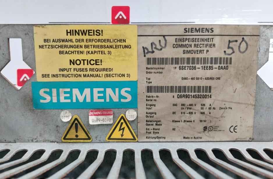 Siemens 6Se7036-1Ee85-0Aa0 Simovert P Master Drive Infeed Module 380-480V 526 A