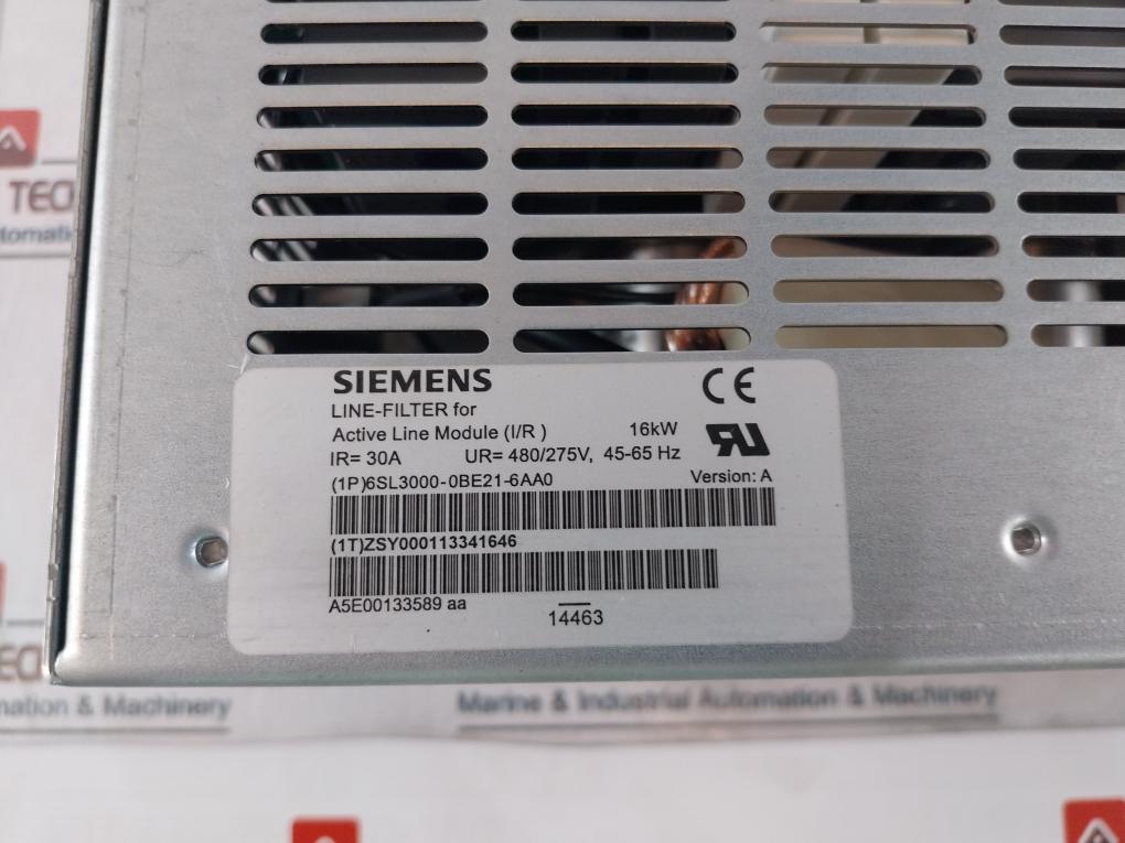 Siemens 6Sl3000-0Be21-6Aa0 Line-filter For Active Line Module (I/R) Version: A