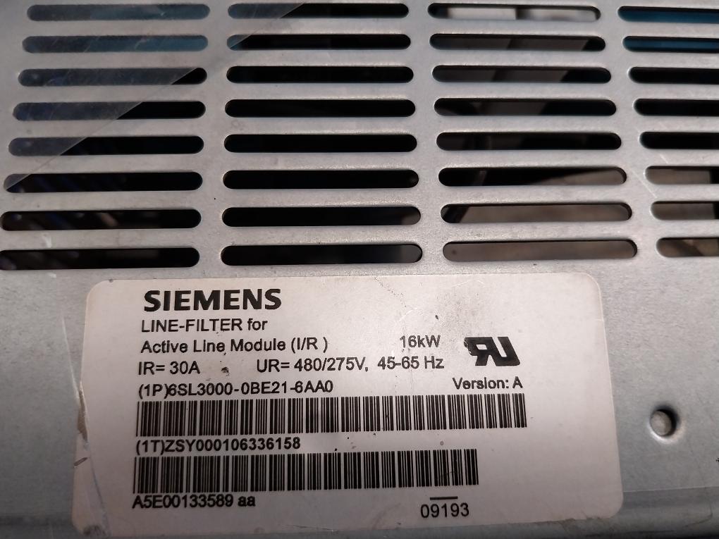 Siemens 6Sl3000-0Be21-6Aa0 Line-filter For Active Line Module (I/R) Version: A