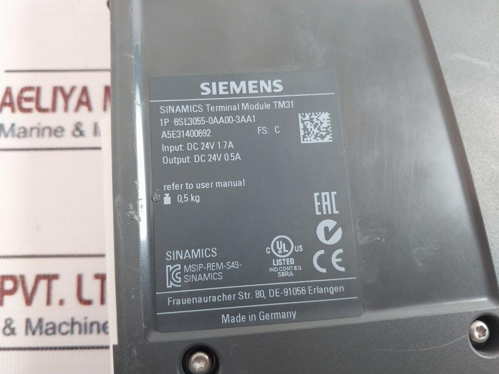 Siemens 6Sl3055-0Aa00-3Aa1 Terminal Module Tm31