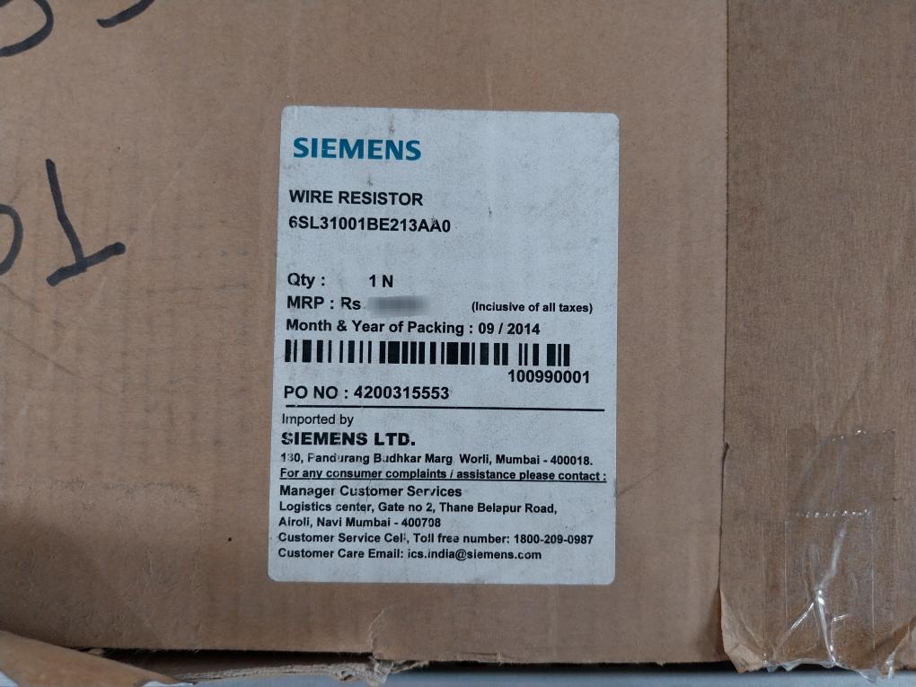 Siemens 6Sl3100-1Be21-3Aa0 Resistor For Hfd Line Reactor A5E00377254