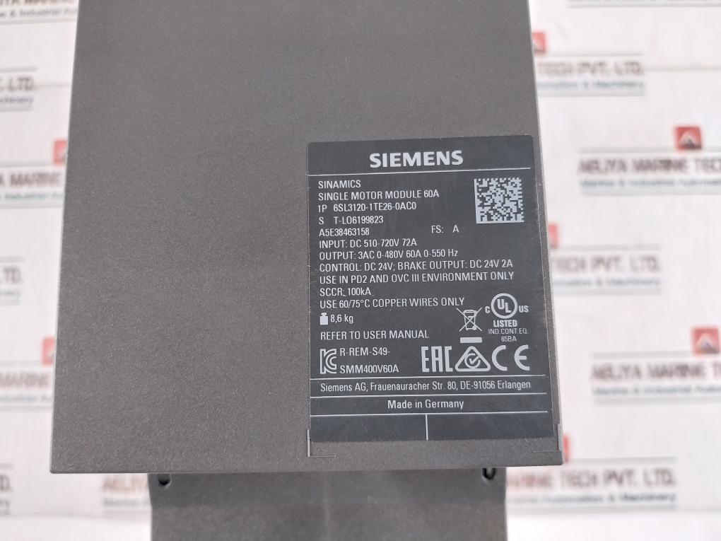 Siemens 6Sl3120-1Te26-0Ac0 Frequency Converter Kit Sinamics S120