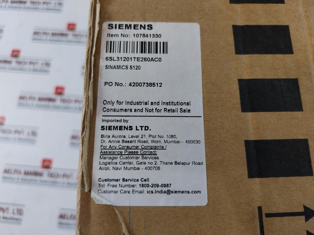 Siemens Sinamics 6Sl3120-1Te26-0Ac0 Single Motor Module Dc 510-720V 72A 100Ka