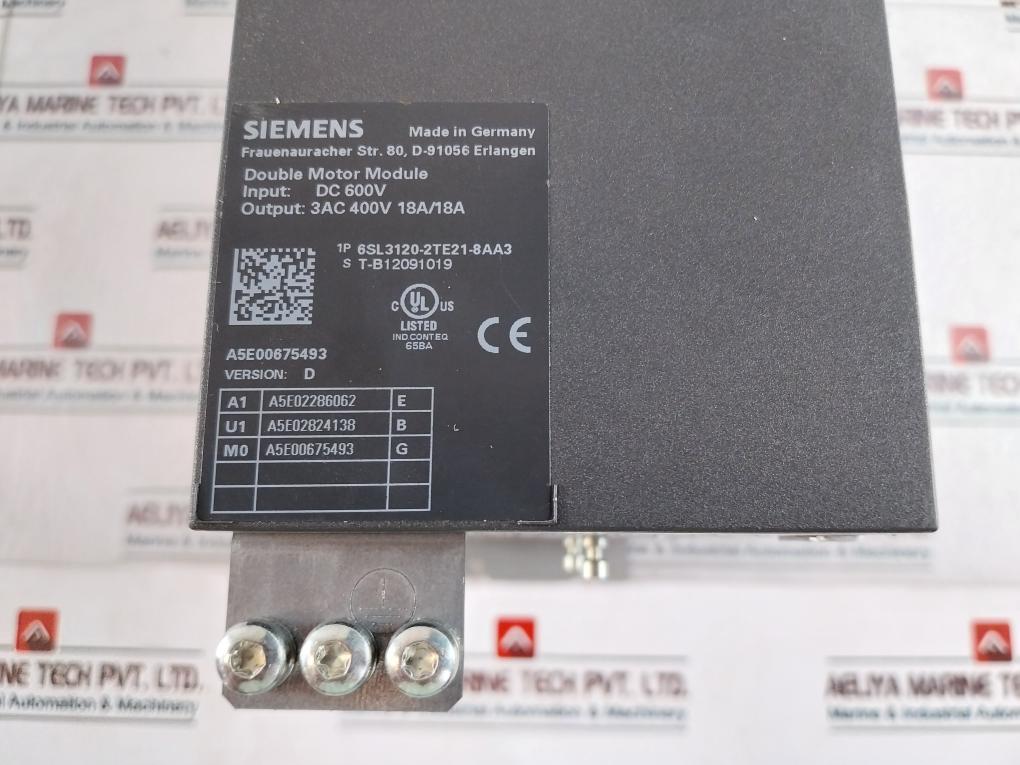 Siemens Sinamics 6Sl31202Te218Aa3 Double Motor Module A5E00675493 Dc600V