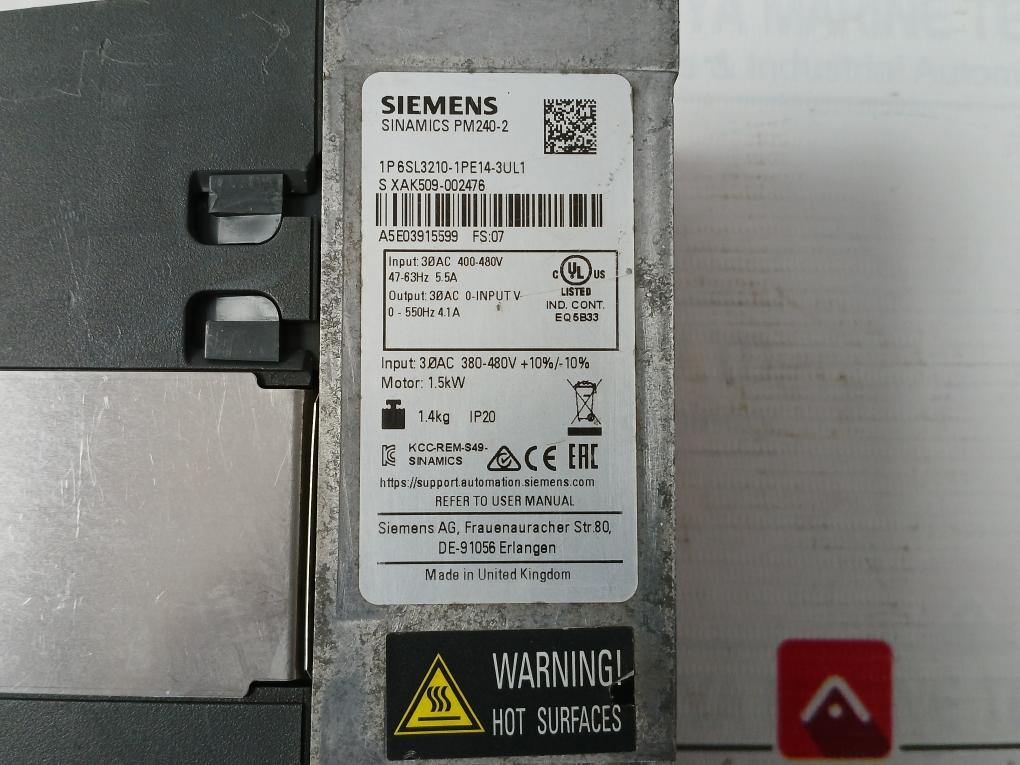 Siemens 6Sl3210-1Pe14-3Ul1 Power Module 30Ac 380-480V 0-550Hz 4.1A