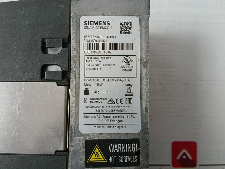 Siemens 6Sl3210-1Pe14-3Ul1 Power Module 30Ac 380-480V 0-550Hz 4.1A