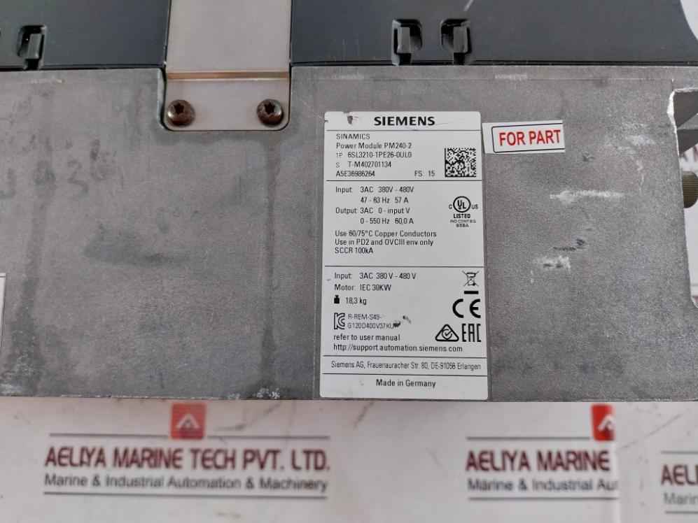 Siemens 6Sl3210-1Pe26-0Ul0 Power Module Pm240-2 3Ac 380V-480V (Not Working)