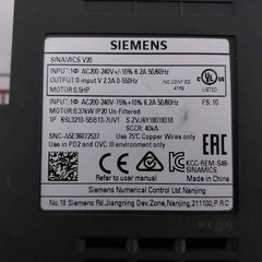 Siemens 6Sl3210-5Bb13-7Uv1 Sinamics V20 Inverter Drive Ac200-240V 6.2A 50/60 Hz