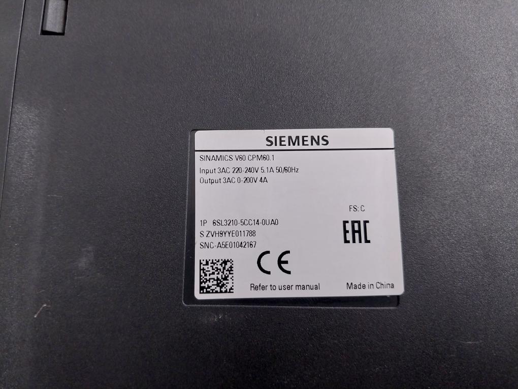 Siemens 6Sl3210-5Cc14-0Ua0 Controlled Power I/O Module 3Ac 220-240V 5.1A 50/60Hz