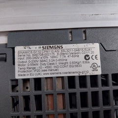 Siemens 6Sl3211-0Ab15-5Ua1 Ac Drive 7.7A 47-63Hz 200-240V Ip20 C01/1.20