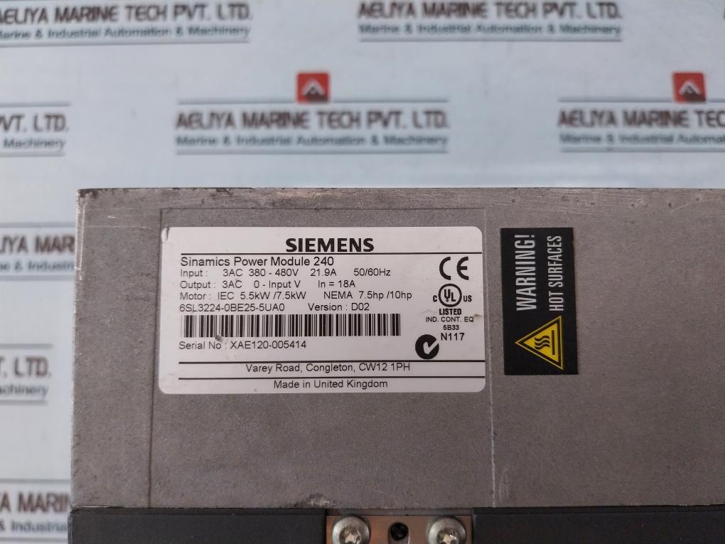 Siemens 6Sl3224-0Be25-5Ua0 Sinamics Power Module Version: D02 380-480V 21.9A