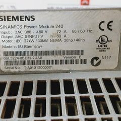 Siemens 6Sl3224-0Be32-2Ua0 Sinamics Power Module 240 Ver: E 3Ac 380-480V