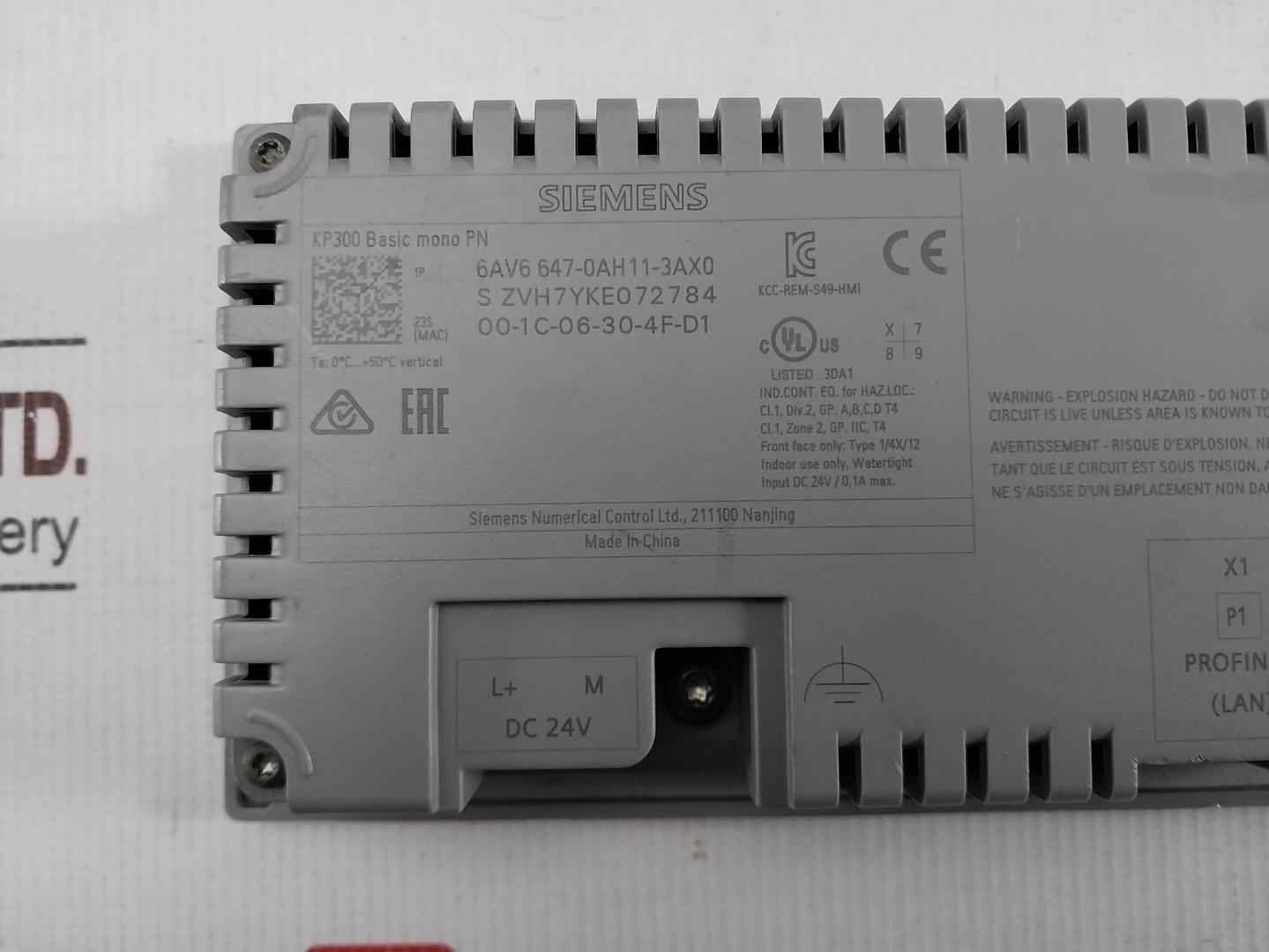 Siemens 6av6 647-0ah11-3ax0 Kp300 Simatic Hmi Basic Panel 24v Dc (not Working)