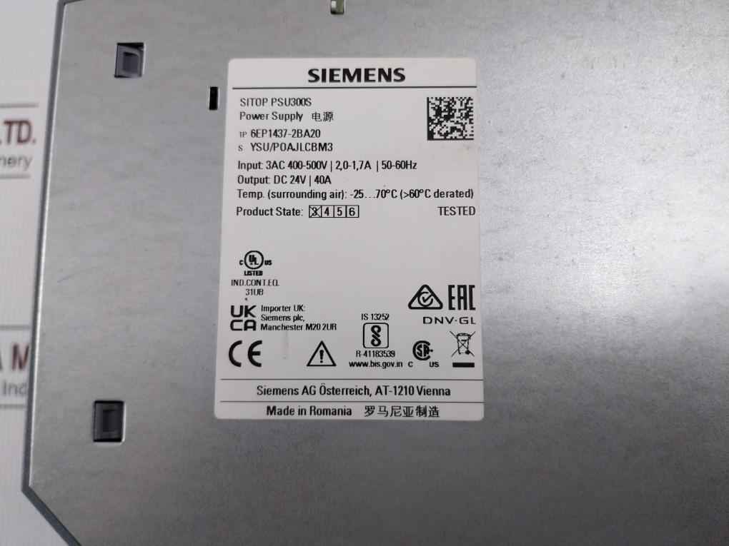Siemens 6ep1437-2ba20 Plc Power Supply Sitop Psu300s 2.0-1.7a|50/60hz