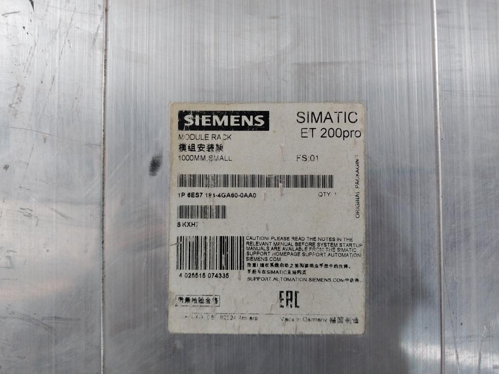 Siemens Simatic 6es7 194-4ga60-0aa0 Et 200pro Module Rack