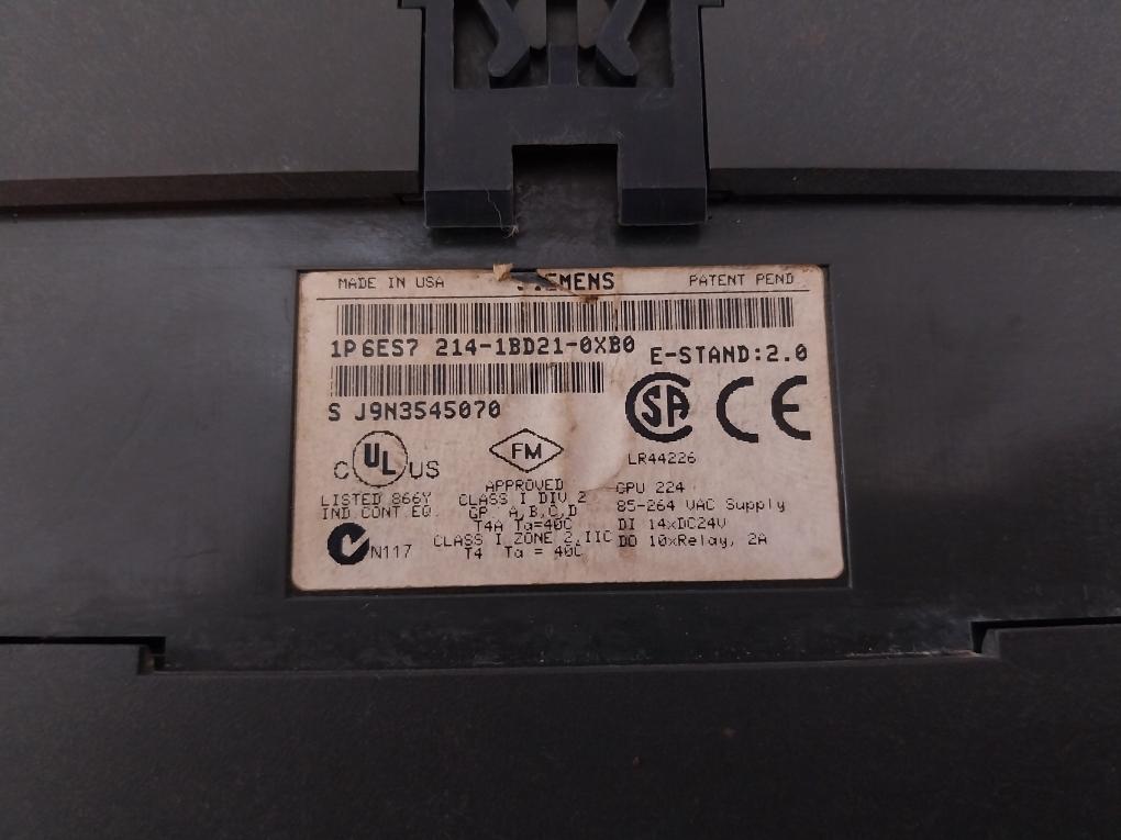 Siemens 6Es7 214-1Bd21-0Xb0 Simatic S7-200 Plc Module Cpu 224 Ac/Dc/Rly 85-264Va