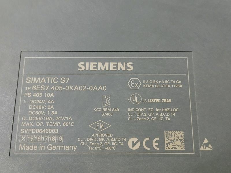 Siemens 6es7 405-0ka02-0aa0 Simatic S7-400 Power Supply Ps 405