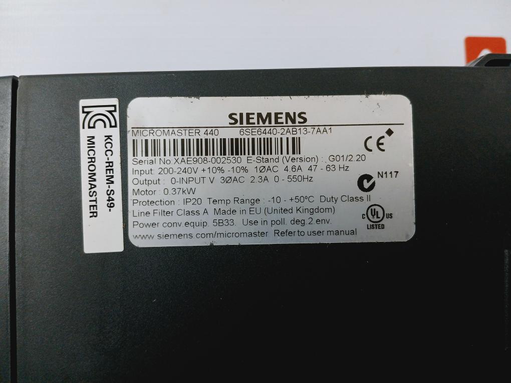 Siemens 6se6440-2ab13-7aa1 Inverter Micromaster 440