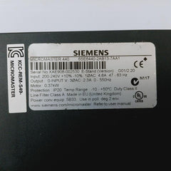 Siemens 6SE6440-2AB13-7AA1 Inverter Micromaster 440 200-240V