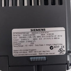 Siemens 6Se6440-2Ue25-5Ca1 Frequency Converter Micromaster 440