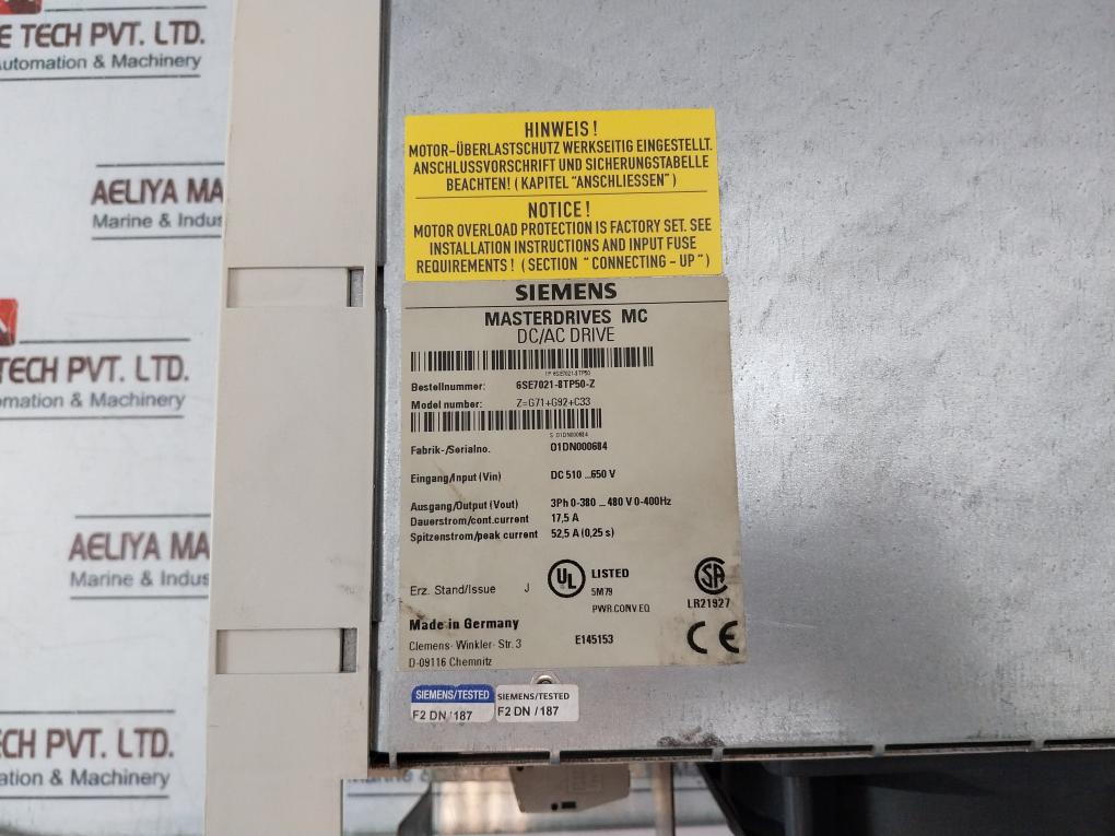 Siemens 6se7021-8tp50-z Masterdrives Mc Dc/ac Drive