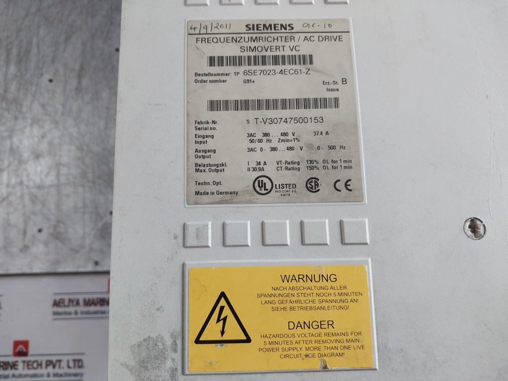 Siemens 6se7023-4ec61-z Ac Drive Frequency Converter Simovert Vc