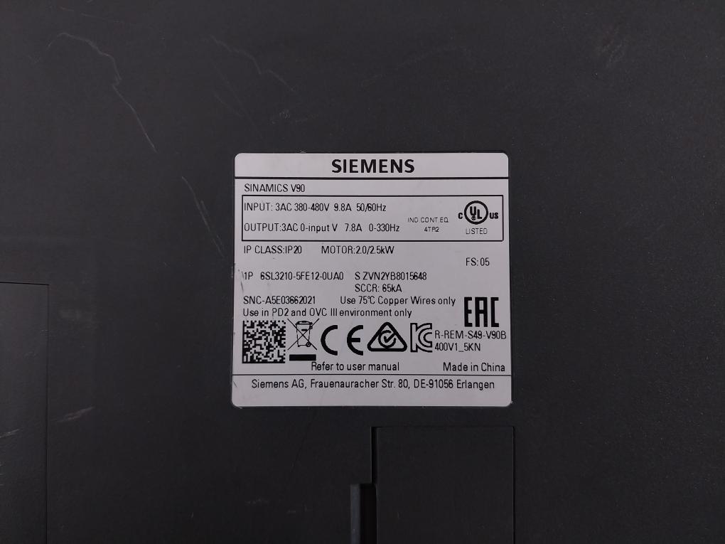 Siemens 6sl3210-5fe12-0ua0 Servo Drive