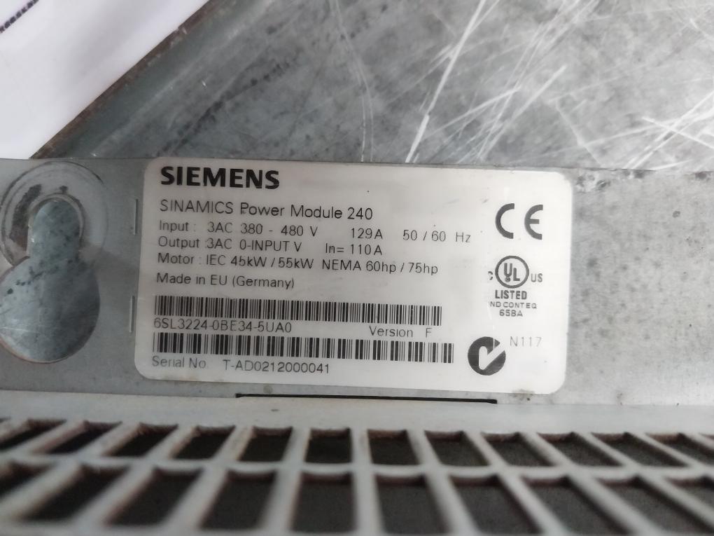 Siemens 6sl3224-0be34-5ua0 Power Module 240 W/ Control Unit 6sl3244-0ba20-1pa0