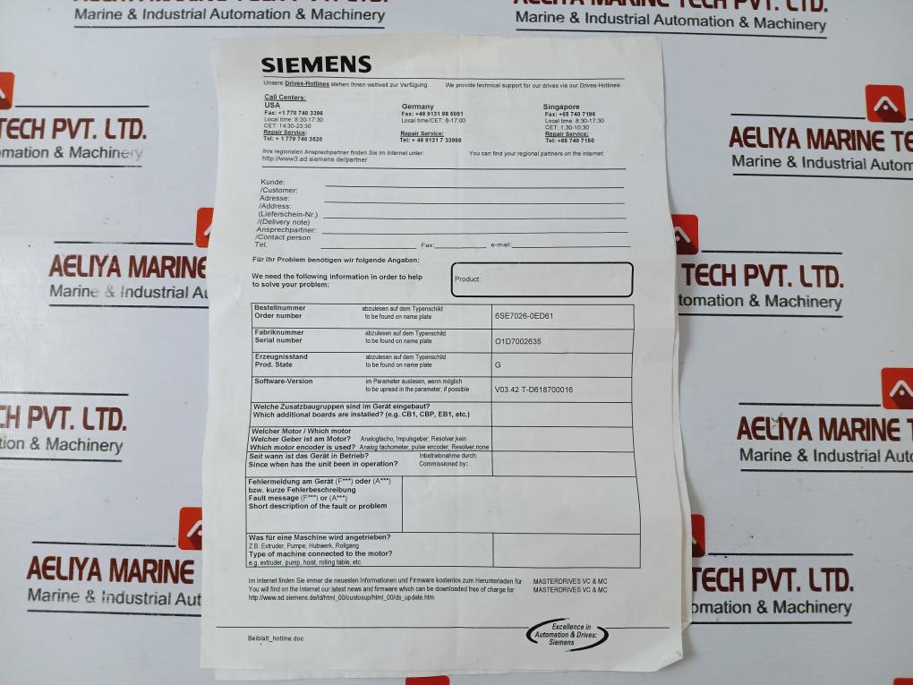 Siemens 6sy7000-0ad27 Simovert Masterdrives Drive Monitor V5.4 Sp2