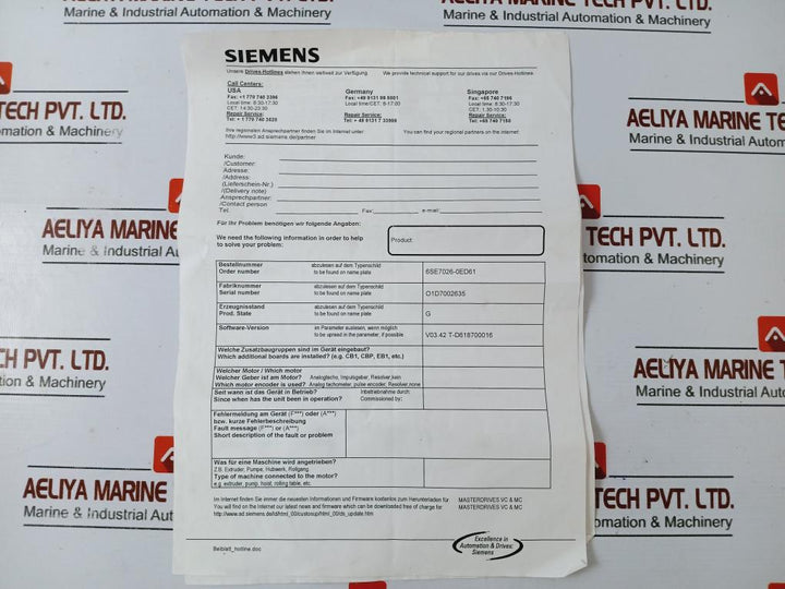 Siemens 6Sy7000-0Ad27 Simovert Masterdrive Drive Monitor V5.4 Sp2